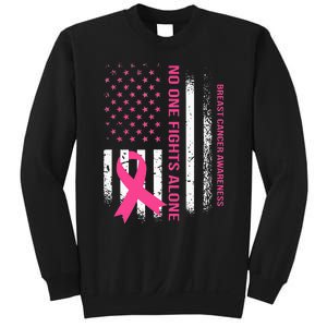 No One Fights Breast Cancer Alone USA Flag Pink Ribbon Sweatshirt