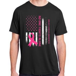 No One Fights Breast Cancer Alone USA Flag Pink Ribbon Adult ChromaSoft Performance T-Shirt