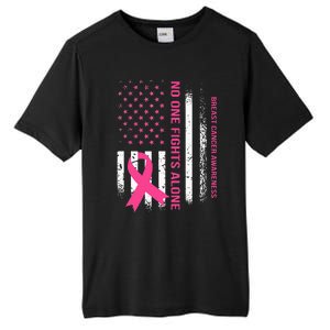 No One Fights Breast Cancer Alone USA Flag Pink Ribbon Tall Fusion ChromaSoft Performance T-Shirt