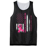 No One Fights Breast Cancer Alone USA Flag Pink Ribbon Mesh Reversible Basketball Jersey Tank