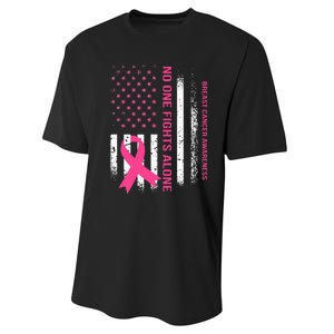 No One Fights Breast Cancer Alone USA Flag Pink Ribbon Performance Sprint T-Shirt