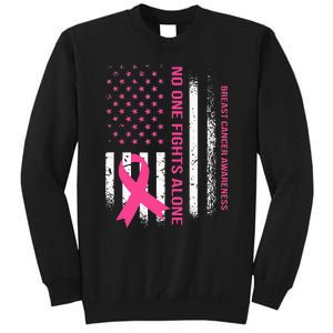 No One Fights Breast Cancer Alone USA Flag Pink Ribbon Tall Sweatshirt