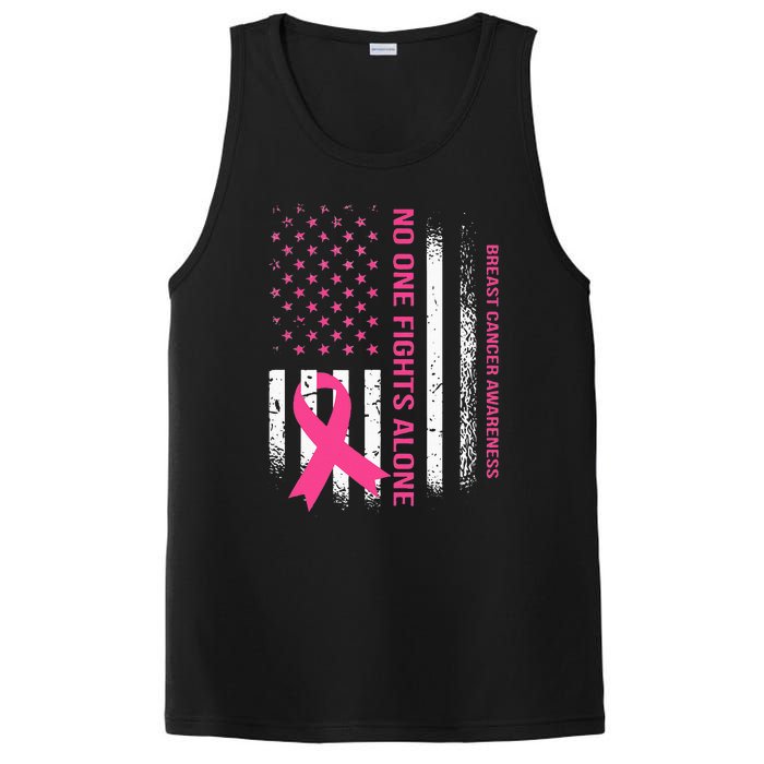 No One Fights Breast Cancer Alone USA Flag Pink Ribbon PosiCharge Competitor Tank