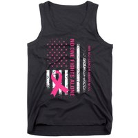 No One Fights Breast Cancer Alone USA Flag Pink Ribbon Tank Top