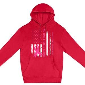 No One Fights Breast Cancer Alone USA Flag Pink Ribbon Premium Pullover Hoodie