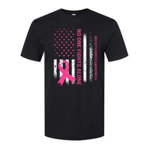 No One Fights Breast Cancer Alone USA Flag Pink Ribbon Softstyle CVC T-Shirt