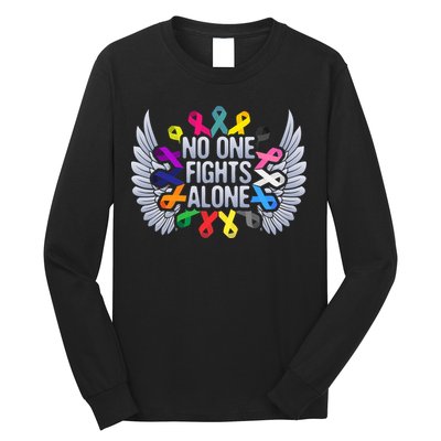 No One Fights Alone Multicolor Ribbon For Cancer Awareness Long Sleeve Shirt