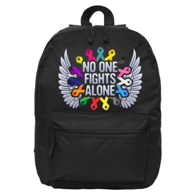 No One Fights Alone Multicolor Ribbon For Cancer Awareness 16 in Basic Backpack