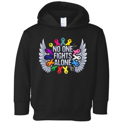 No One Fights Alone Multicolor Ribbon For Cancer Awareness Toddler Hoodie