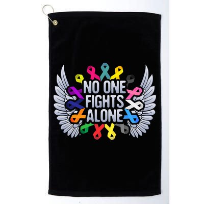 No One Fights Alone Multicolor Ribbon For Cancer Awareness Golf Towel