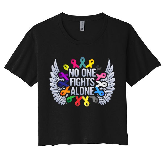 No One Fights Alone Multicolor Ribbon For Cancer Awareness Crop Top