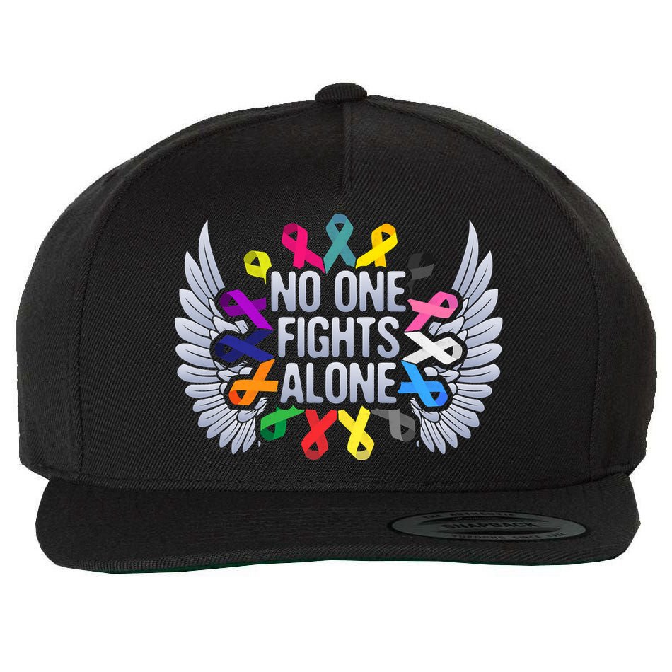 No One Fights Alone Multicolor Ribbon For Cancer Awareness Wool Snapback Cap