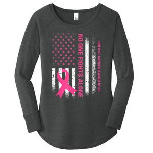 No One Fights Breast Cancer Alone USA Flag Pink Ribbon Women's Perfect Tri Tunic Long Sleeve Shirt