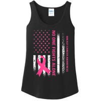 No One Fights Breast Cancer Alone USA Flag Pink Ribbon Ladies Essential Tank