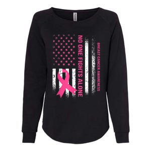 No One Fights Breast Cancer Alone USA Flag Pink Ribbon Womens California Wash Sweatshirt