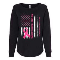 No One Fights Breast Cancer Alone USA Flag Pink Ribbon Womens California Wash Sweatshirt