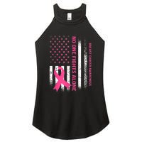 No One Fights Breast Cancer Alone USA Flag Pink Ribbon Women's Perfect Tri Rocker Tank