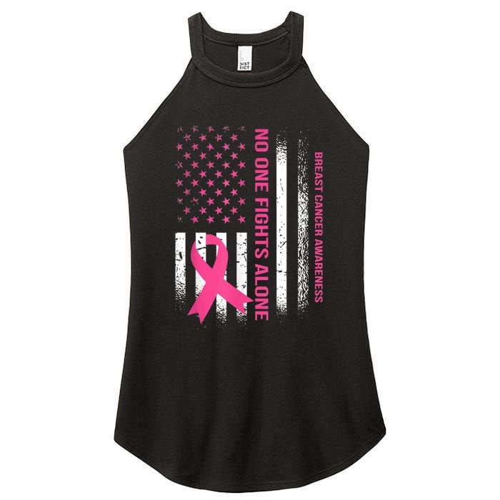 No One Fights Breast Cancer Alone USA Flag Pink Ribbon Women's Perfect Tri Rocker Tank