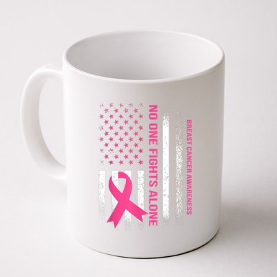 No One Fights Breast Cancer Alone USA Flag Pink Ribbon Coffee Mug