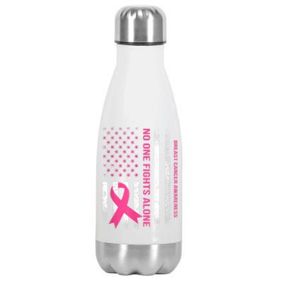 No One Fights Breast Cancer Alone USA Flag Pink Ribbon Stainless Steel Insulated Water Bottle