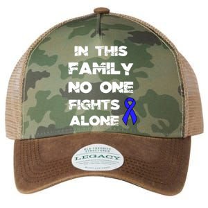 No One Fights Colon Cancer Alone Awareness Blue Ribbon Gift Legacy Tie Dye Trucker Hat