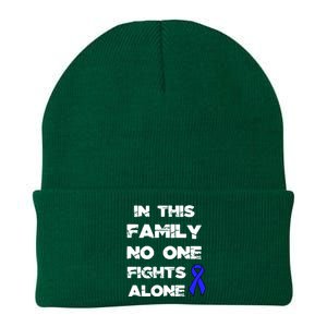 No One Fights Colon Cancer Alone Awareness Blue Ribbon Gift Knit Cap Winter Beanie