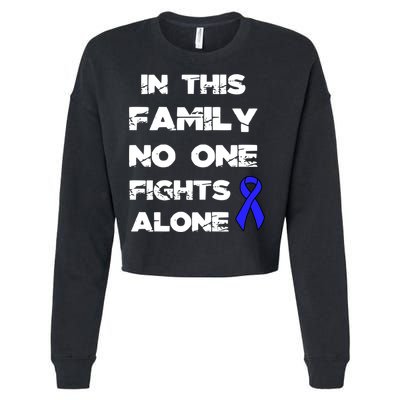 No One Fights Colon Cancer Alone Awareness Blue Ribbon Gift Cropped Pullover Crew