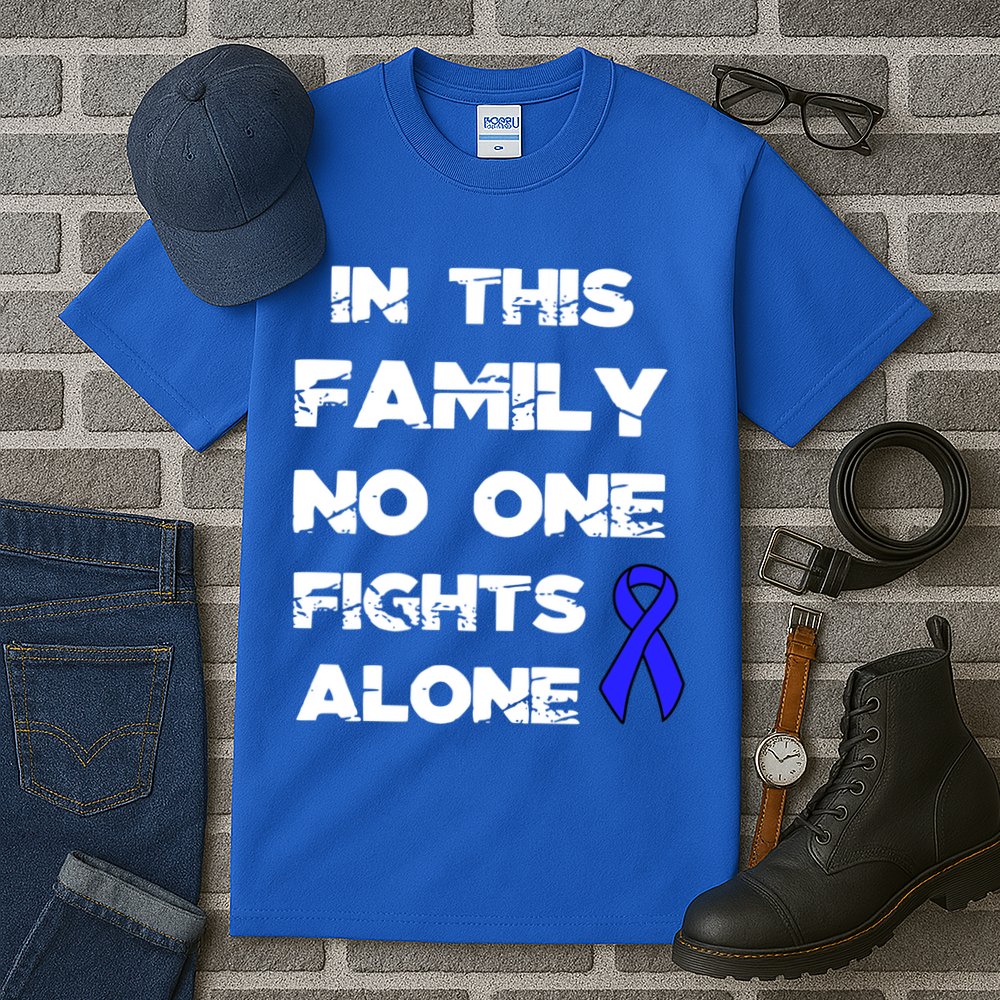 No One Fights Colon Cancer Alone Awareness Blue Ribbon Gift Tall T-Shirt