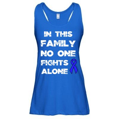 No One Fights Colon Cancer Alone Awareness Blue Ribbon Gift Ladies Essential Flowy Tank