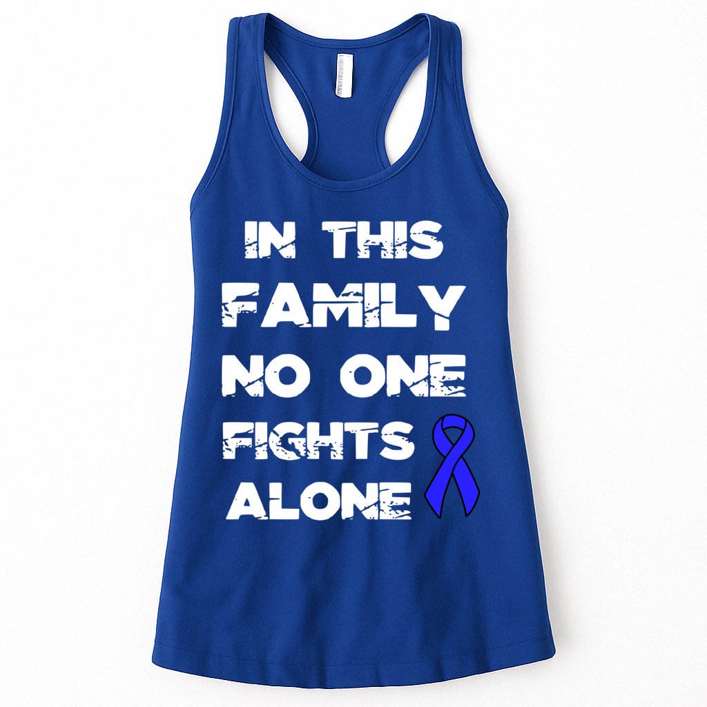 No One Fights Colon Cancer Alone Awareness Blue Ribbon Gift Womens Tank Top