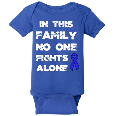 No One Fights Colon Cancer Alone Awareness Blue Ribbon Gift Baby Bodysuit