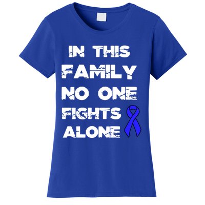 No One Fights Colon Cancer Alone Awareness Blue Ribbon Gift Women's T-Shirt