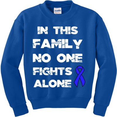 No One Fights Colon Cancer Alone Awareness Blue Ribbon Gift Kids Sweatshirt