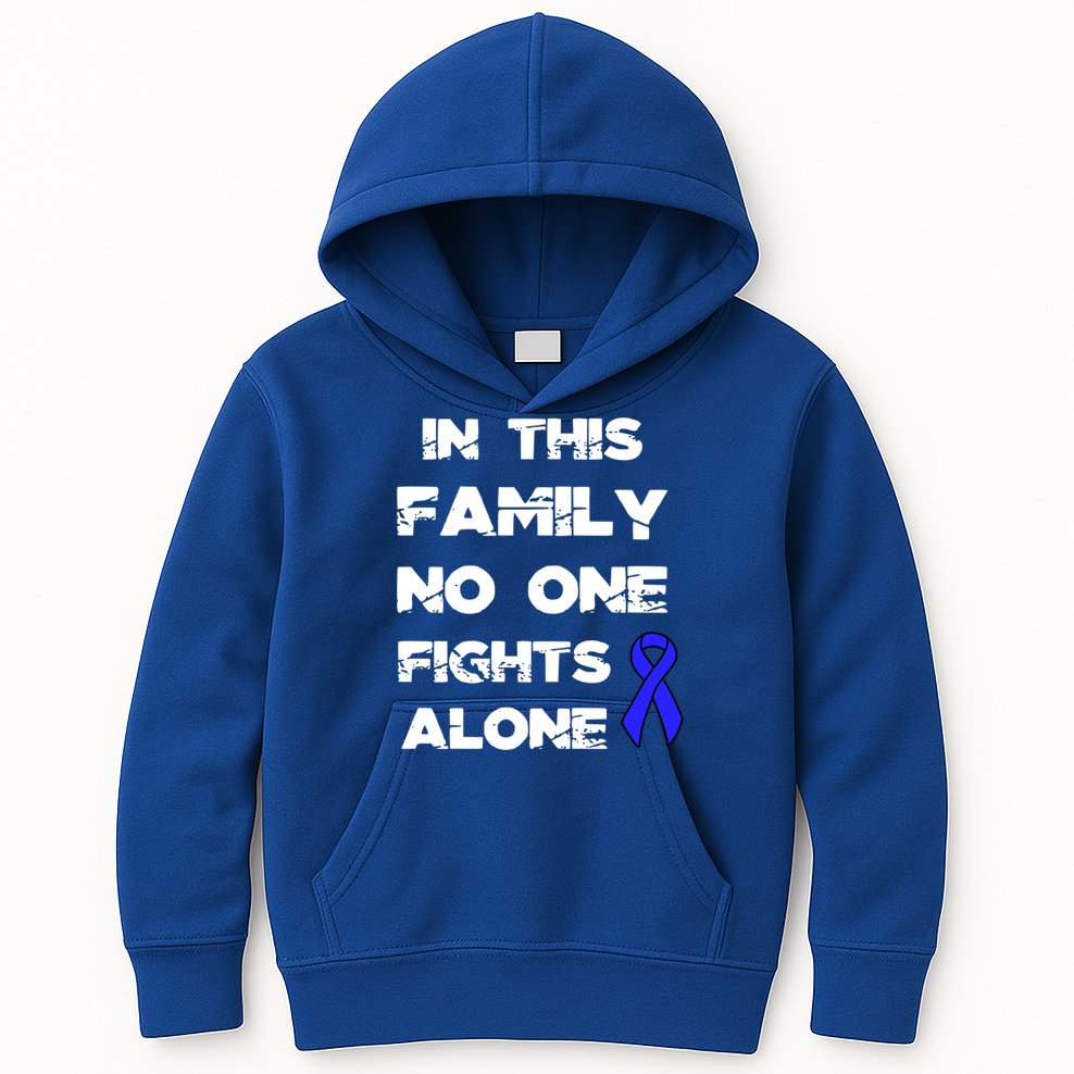 No One Fights Colon Cancer Alone Awareness Blue Ribbon Gift Kids Hoodie