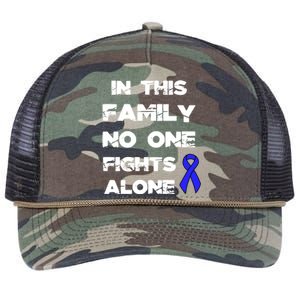 No One Fights Colon Cancer Alone Awareness Blue Ribbon Gift Retro Rope Trucker Hat Cap