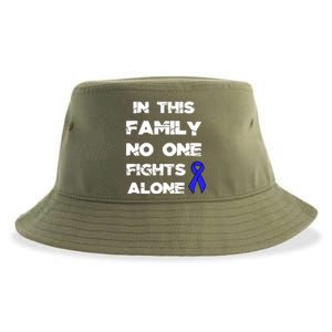 No One Fights Colon Cancer Alone Awareness Blue Ribbon Gift Sustainable Bucket Hat