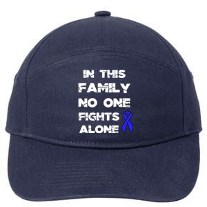 No One Fights Colon Cancer Alone Awareness Blue Ribbon Gift 7-Panel Snapback Hat