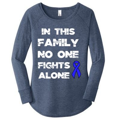 No One Fights Colon Cancer Alone Awareness Blue Ribbon Gift Women's Perfect Tri Tunic Long Sleeve Shirt