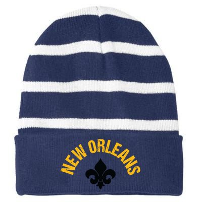 New Orleans Fleurdelis Fleurdelys Design New Orleans Striped Beanie with Solid Band