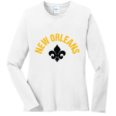 New Orleans Fleurdelis Fleurdelys Design New Orleans Ladies Long Sleeve Shirt