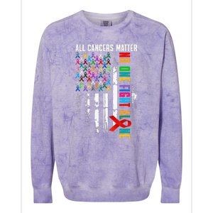 No One Fight Alone American Flag World Cancer Day Colorblast Crewneck Sweatshirt