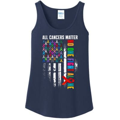 No One Fight Alone American Flag World Cancer Day Ladies Essential Tank