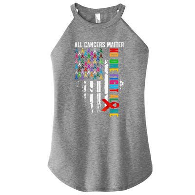 No One Fight Alone American Flag World Cancer Day Women’s Perfect Tri Rocker Tank