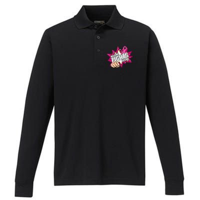 No One Fights Alone Breast Cancer Awareness Performance Long Sleeve Polo