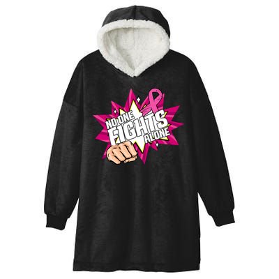 No One Fights Alone Breast Cancer Awareness Hooded Wearable Blanket