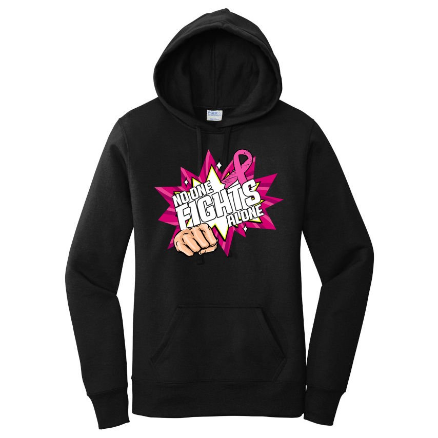 No One Fights Alone Breast Cancer Awareness Women's Pullover Hoodie