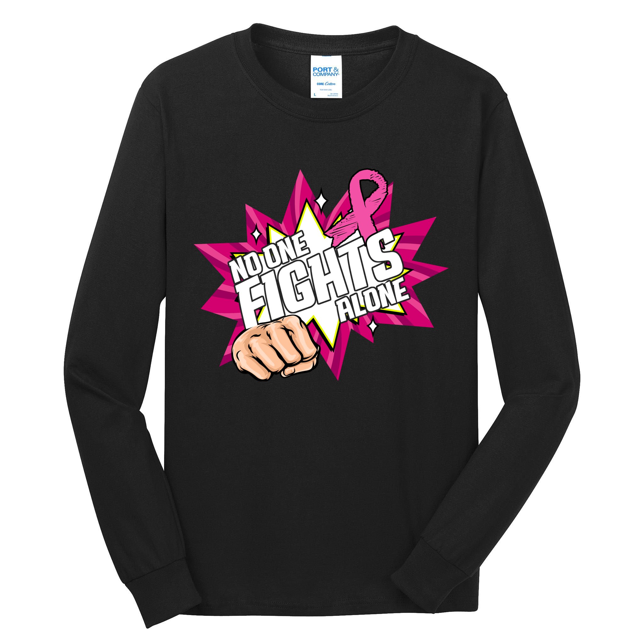 No One Fights Alone Breast Cancer Awareness Tall Long Sleeve T-Shirt