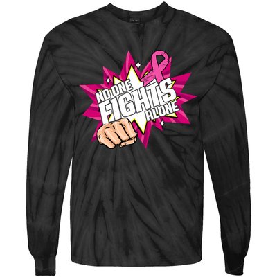 No One Fights Alone Breast Cancer Awareness Tie-Dye Long Sleeve Shirt