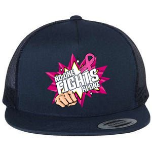 No One Fights Alone Breast Cancer Awareness Flat Bill Trucker Hat