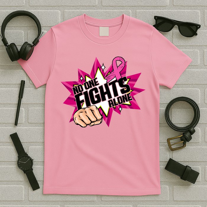 No One Fights Alone Breast Cancer Awareness T-Shirt